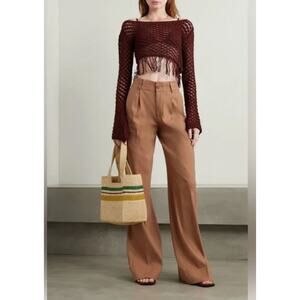 ALICE + OLIVIA Tomasa Cuffed Linen Blend Camel Brown Pants Size 6